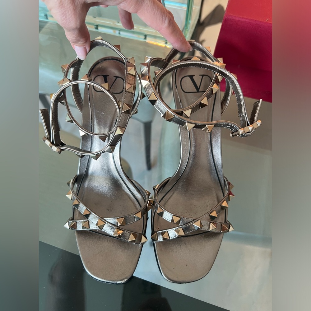 Valentino Garavani Rockstud Sandals Strappy Heels Bronze Size 37 US 7